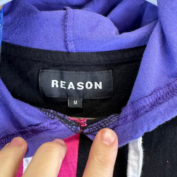 Reason Long Sleeve Neon Colorblock Hooded T Shirt Mens Size Medium Retro - Picture 11 of 13